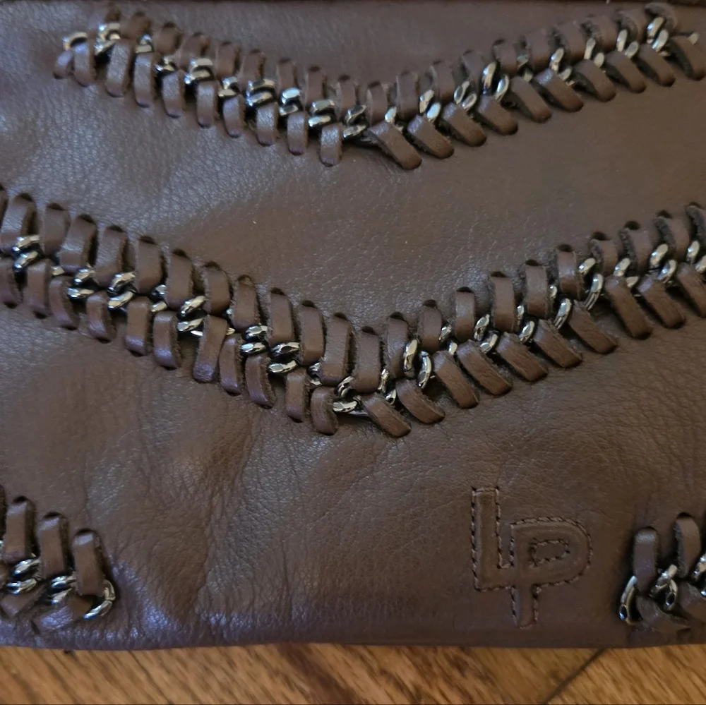 Linea Pelle Leather Wristlet Clutch in Dark Brown